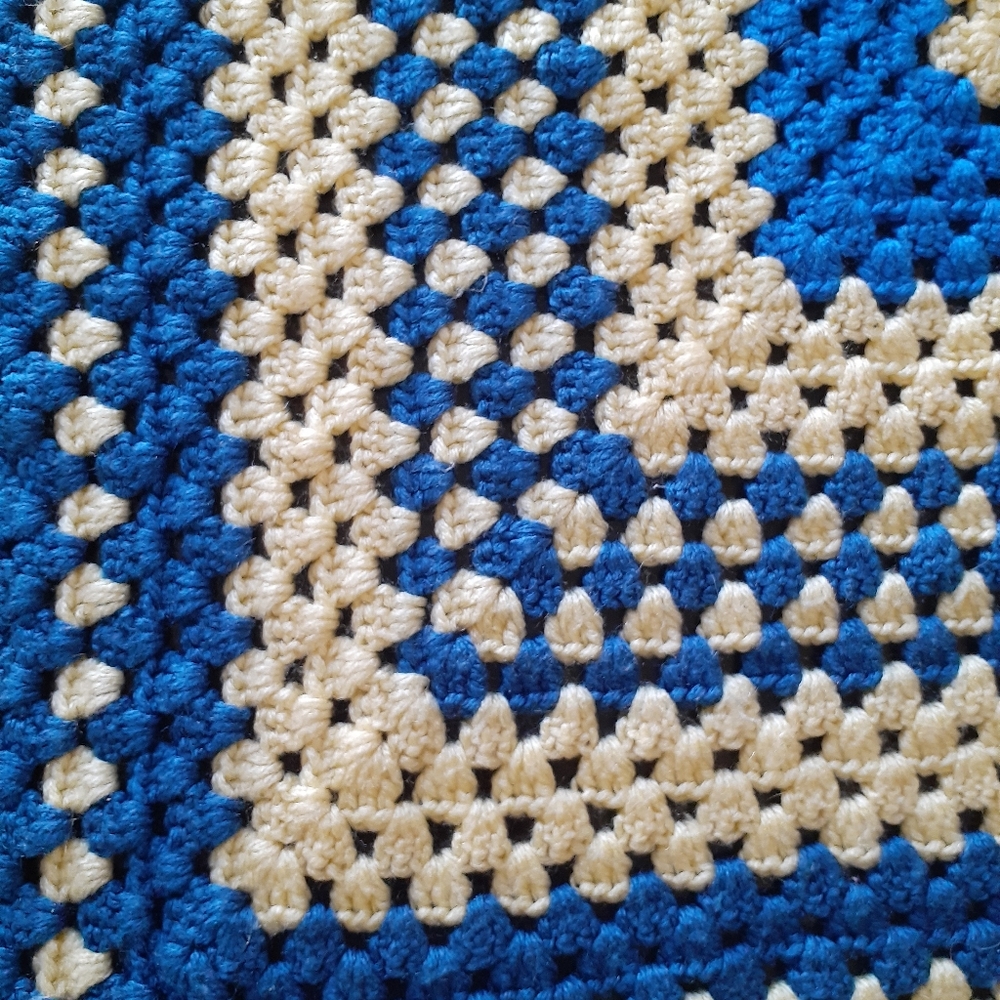 Handmade crochet knit blue yellow blanket